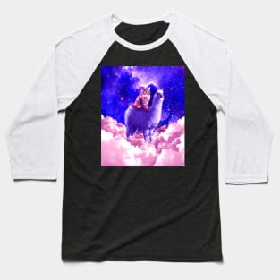 Outer Space Galaxy Kitty Cat Riding On Llama Baseball T-Shirt